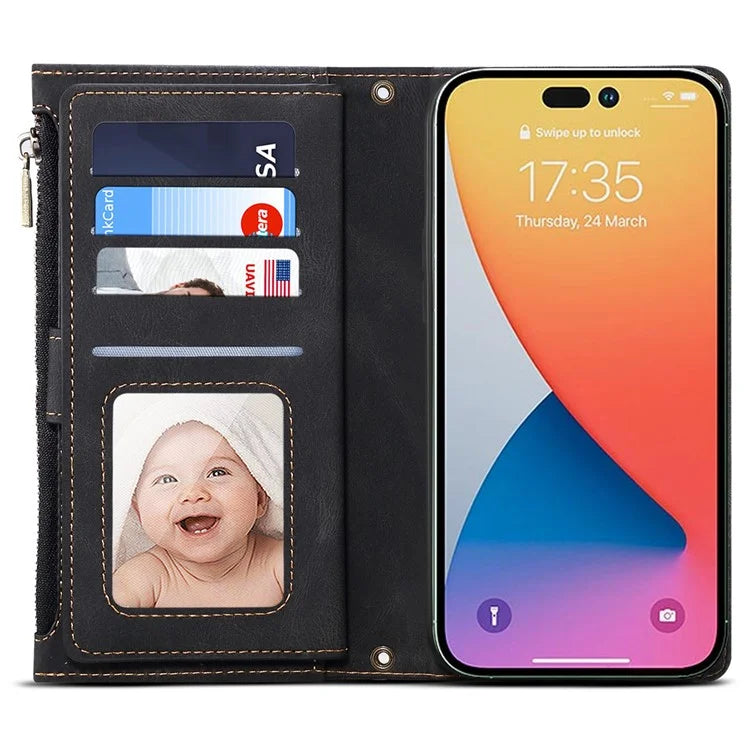 ESEBLE Star Series For iPhone 16 Pro Max Case Zipper Wallet Anti-Drop PU Leather Phone Cover