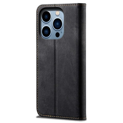 For iPhone 16 Pro Max Case Jeans Cloth Texture Anti-Fall PU Leather Wallet Phone Cover