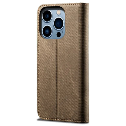 For iPhone 16 Pro Max Case Jeans Cloth Texture Anti-Fall PU Leather Wallet Phone Cover