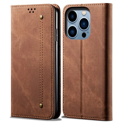 For iPhone 16 Pro Max Case Jeans Cloth Texture Anti-Fall PU Leather Wallet Phone Cover