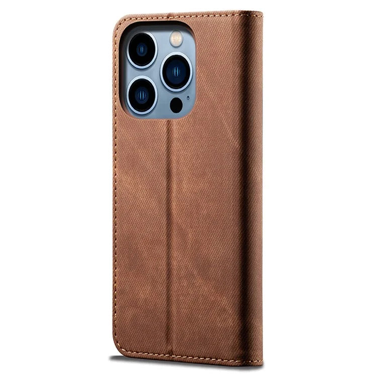 For iPhone 16 Pro Max Case Jeans Cloth Texture Anti-Fall PU Leather Wallet Phone Cover