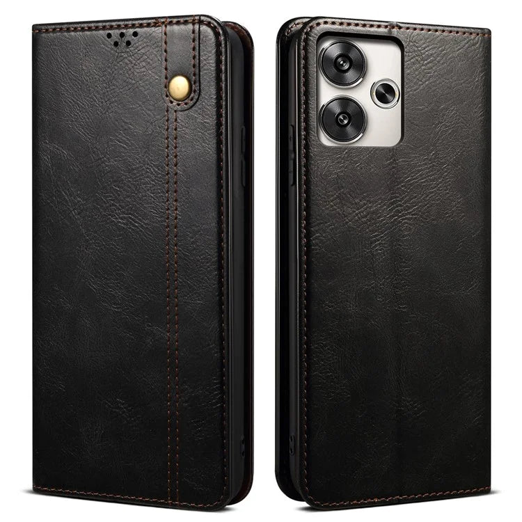 For Xiaomi Redmi 13 5G / 13 4G / Note 13R 5G / Poco M6 4G Case Crazy Horse Texture PU Leather Stand Phone Cover
