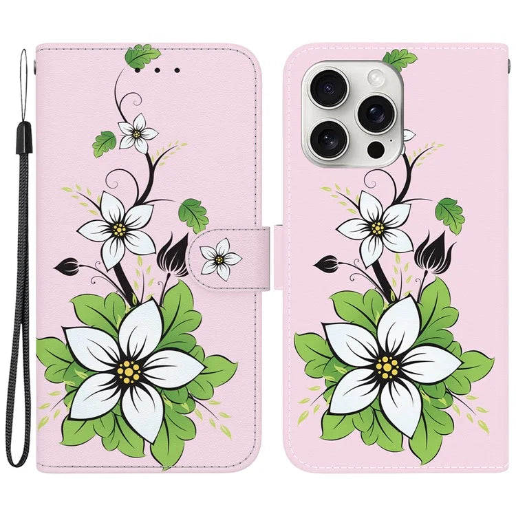 For iPhone 16 Pro Case Pattern Print Leather Wallet Phone Cover