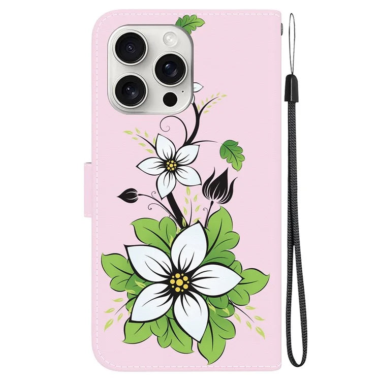 For iPhone 16 Pro Case Pattern Print Leather Wallet Phone Cover