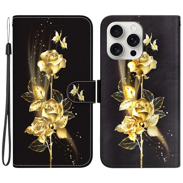 For iPhone 16 Pro Case Pattern Print Leather Wallet Phone Cover