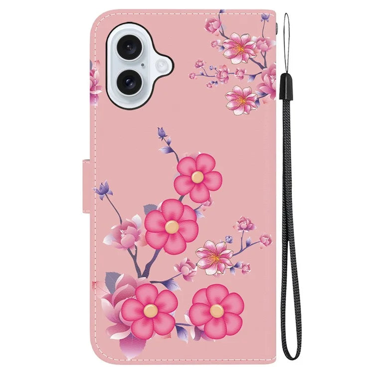 For iPhone 16 Stand Case Pattern Print Leather Wallet Phone Cover