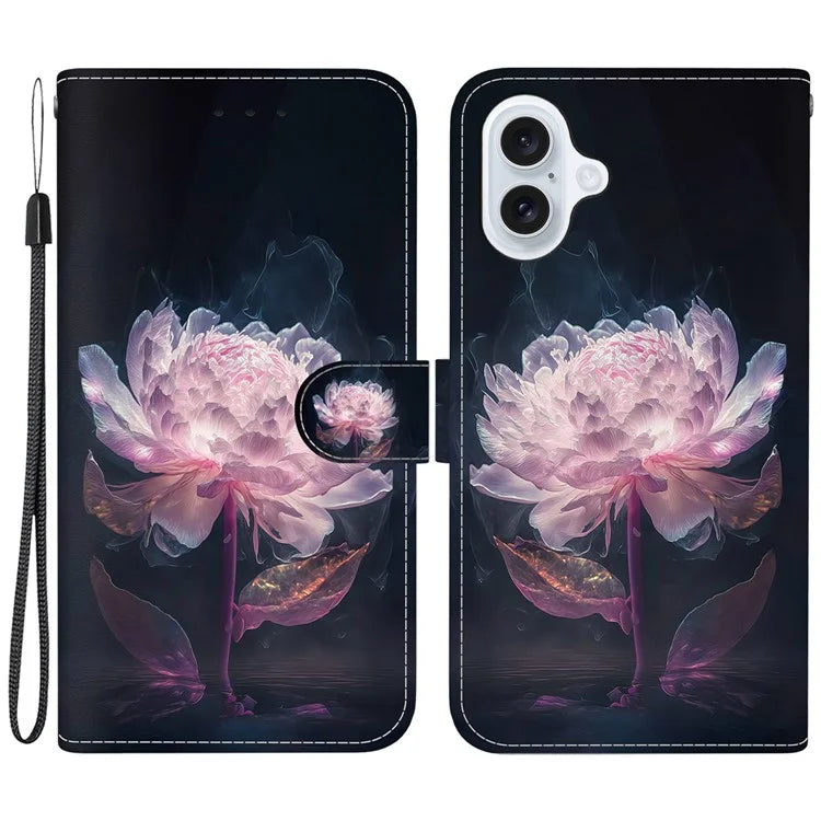 For iPhone 16 Stand Case Pattern Print Leather Wallet Phone Cover
