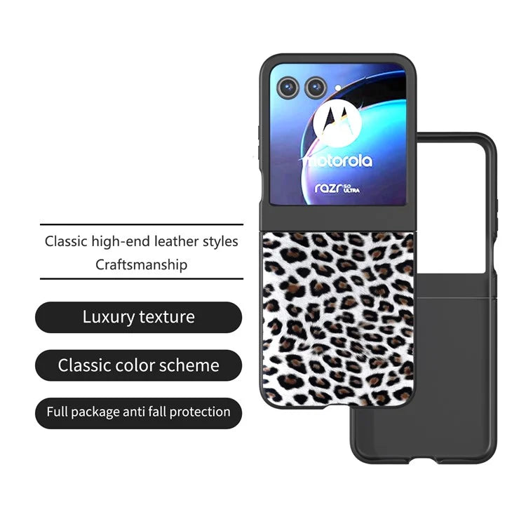 For Motorola Razr 50 5G Case Leopard Pattern PU+PC Back Phone Cover