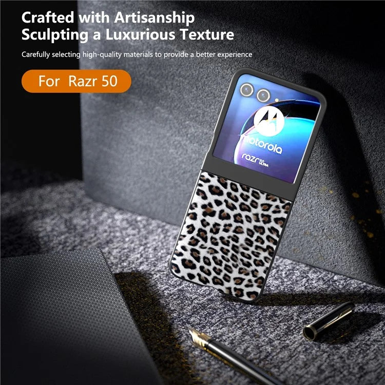 For Motorola Razr 50 5G Case Leopard Pattern PU+PC Back Phone Cover