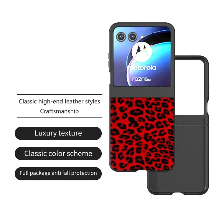 For Motorola Razr 50 5G Case Leopard Pattern PU+PC Back Phone Cover