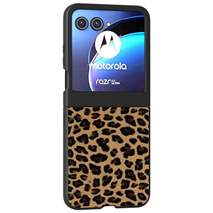 For Motorola Razr 50 5G Case Leopard Pattern PU+PC Back Phone Cover