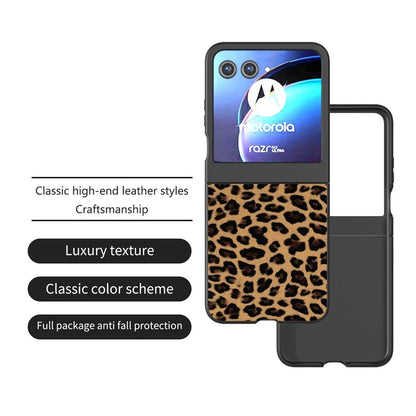 For Motorola Razr 50 5G Case Leopard Pattern PU+PC Back Phone Cover