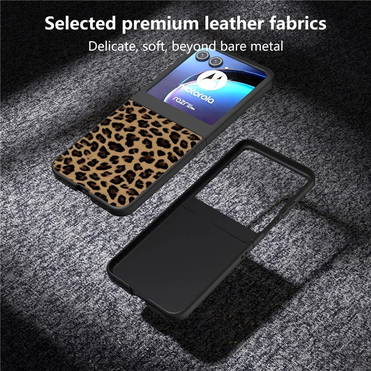 For Motorola Razr 50 5G Case Leopard Pattern PU+PC Back Phone Cover