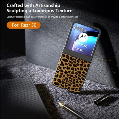 For Motorola Razr 50 5G Case Leopard Pattern PU+PC Back Phone Cover
