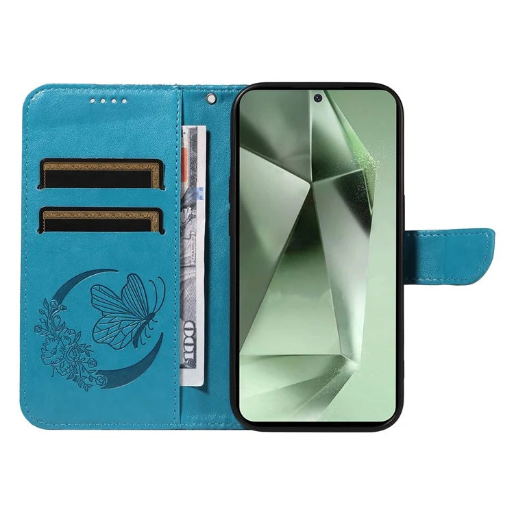 For Samsung Galaxy S24 FE Case Stand PU Leather Wallet Phone Cover Butterfly Pattern