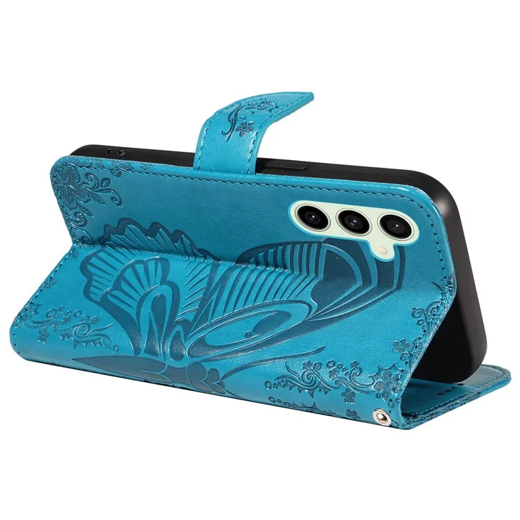 For Samsung Galaxy S24 FE Case Stand PU Leather Wallet Phone Cover Butterfly Pattern