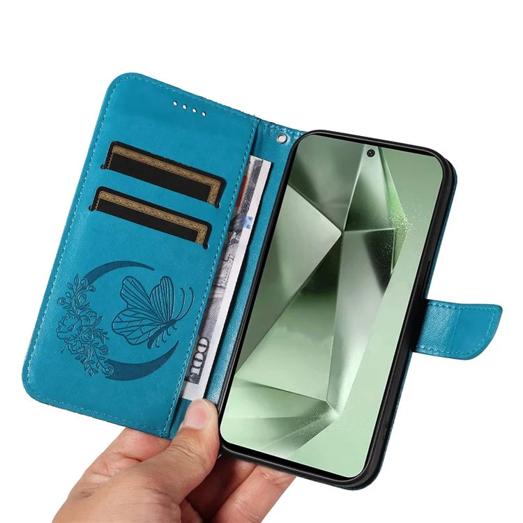 For Samsung Galaxy S24 FE Case Stand PU Leather Wallet Phone Cover Butterfly Pattern