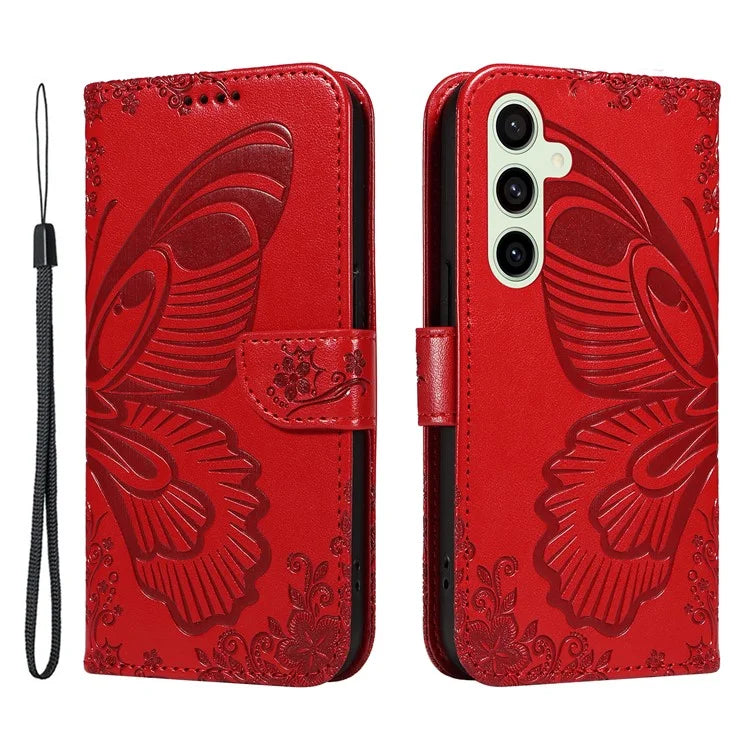 For Samsung Galaxy S24 FE Case Stand PU Leather Wallet Phone Cover Butterfly Pattern