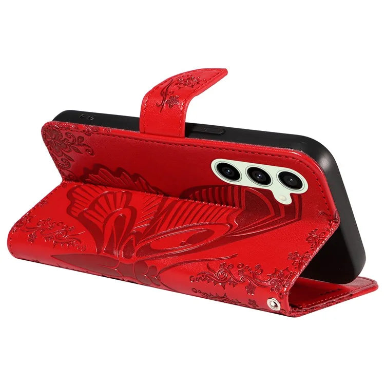 For Samsung Galaxy S24 FE Case Stand PU Leather Wallet Phone Cover Butterfly Pattern