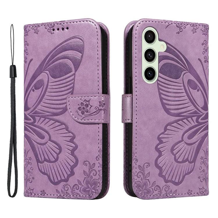 For Samsung Galaxy S24 FE Case Stand PU Leather Wallet Phone Cover Butterfly Pattern
