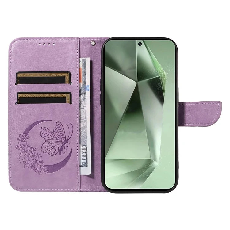 For Samsung Galaxy S24 FE Case Stand PU Leather Wallet Phone Cover Butterfly Pattern