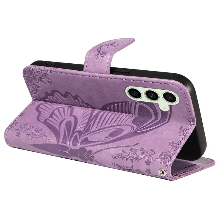 For Samsung Galaxy S24 FE Case Stand PU Leather Wallet Phone Cover Butterfly Pattern
