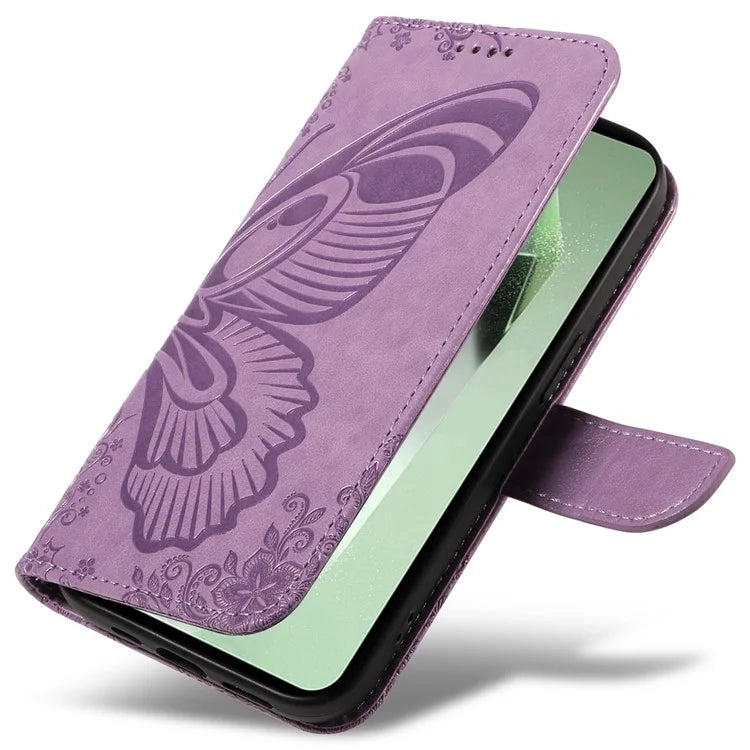 For Samsung Galaxy S24 FE Case Stand PU Leather Wallet Phone Cover Butterfly Pattern