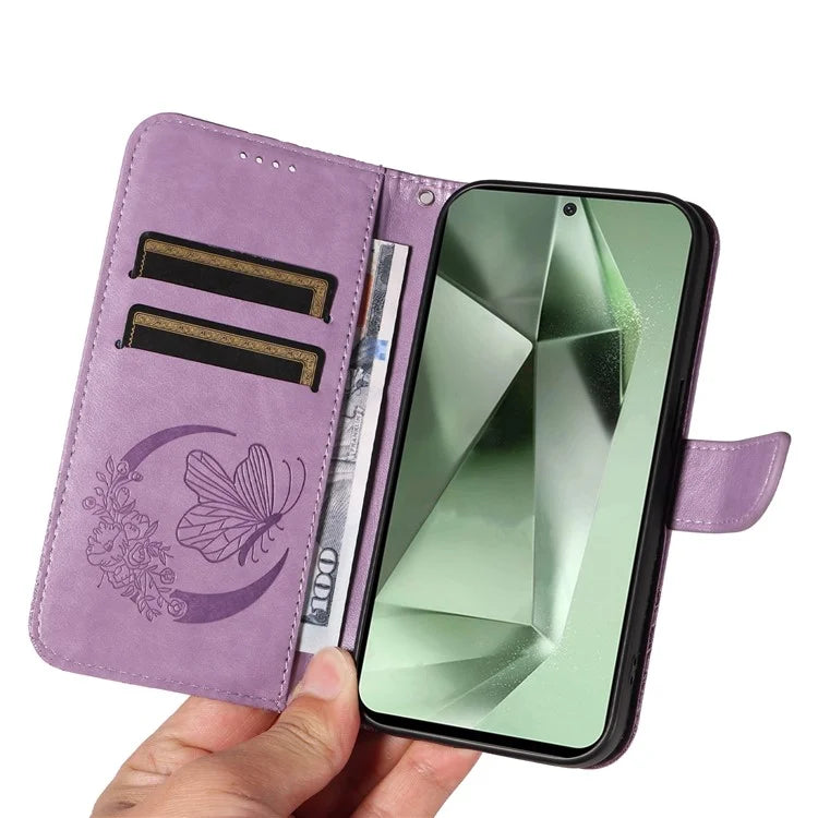 For Samsung Galaxy S24 FE Case Stand PU Leather Wallet Phone Cover Butterfly Pattern