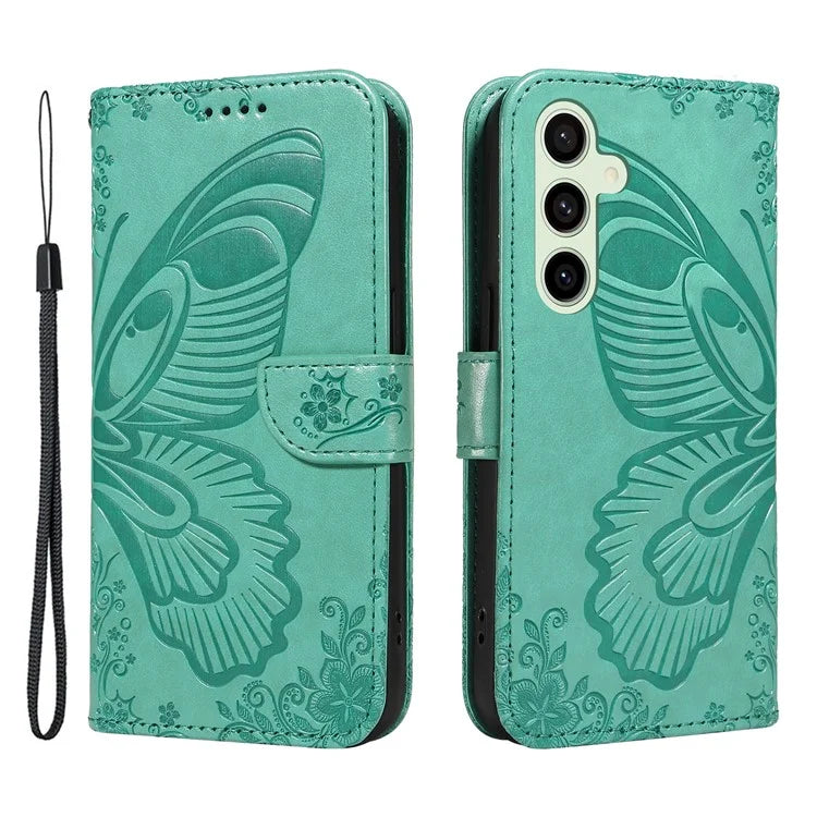 For Samsung Galaxy S24 FE Case Stand PU Leather Wallet Phone Cover Butterfly Pattern