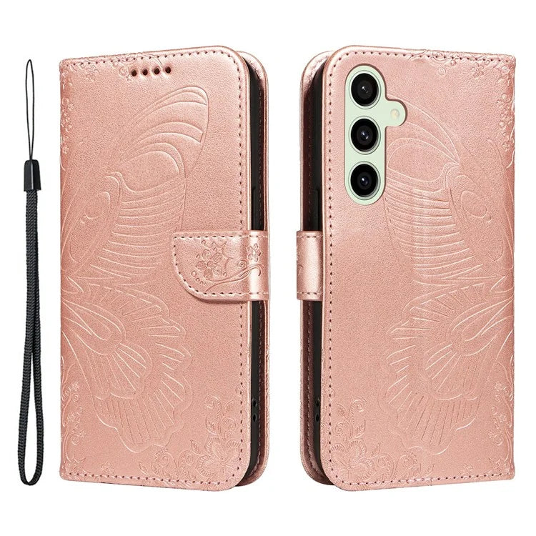 For Samsung Galaxy S24 FE Case Stand PU Leather Wallet Phone Cover Butterfly Pattern