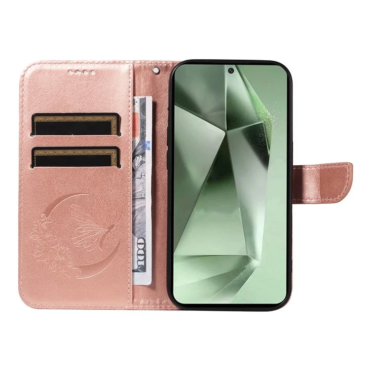 For Samsung Galaxy S24 FE Case Stand PU Leather Wallet Phone Cover Butterfly Pattern