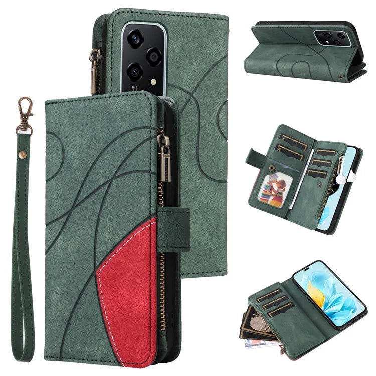 KT Multi-Function Series-5 For Honor 200 Lite Cover PU Leather Dual Color Splicing Cell Phone Case