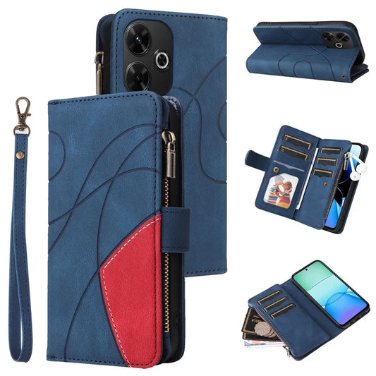 KT Multi-Function Series-5 For Xiaomi Redmi 13 5G / 13 4G / Note 13R 5G Cover PU Leather Dual Color Splicing Cell Phone Case