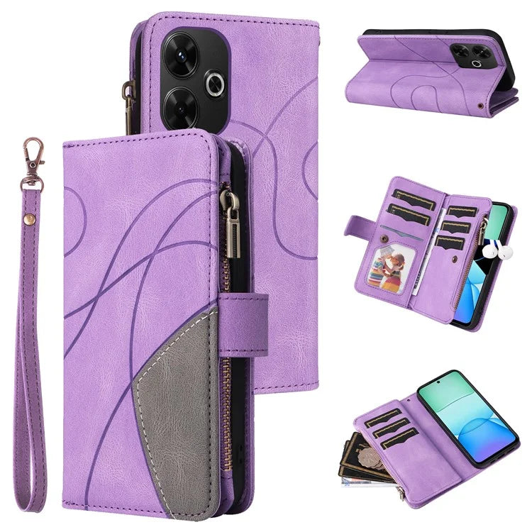 KT Multi-Function Series-5 For Xiaomi Redmi 13 5G / 13 4G / Note 13R 5G Cover PU Leather Dual Color Splicing Cell Phone Case