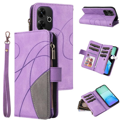 KT Multi-Function Series-5 For Xiaomi Redmi 13 5G / 13 4G / Note 13R 5G Cover PU Leather Dual Color Splicing Cell Phone Case