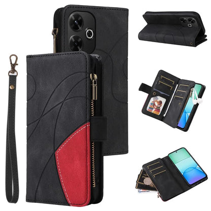 KT Multi-Function Series-5 For Xiaomi Redmi 13 5G / 13 4G / Note 13R 5G Cover PU Leather Dual Color Splicing Cell Phone Case