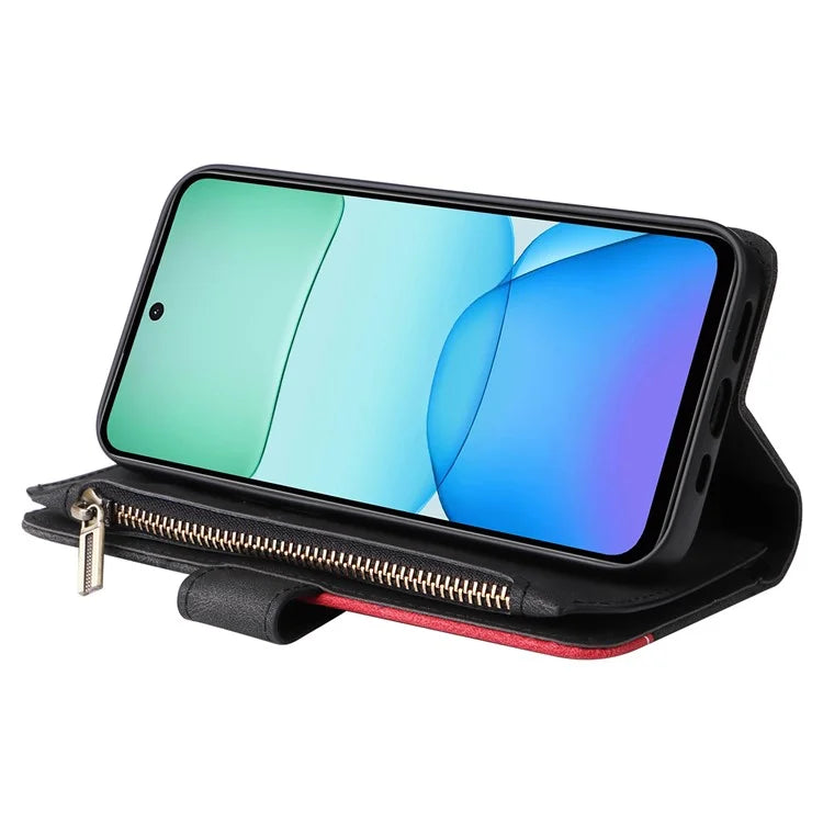 KT Multi-Function Series-5 For Xiaomi Redmi 13 5G / 13 4G / Note 13R 5G Cover PU Leather Dual Color Splicing Cell Phone Case