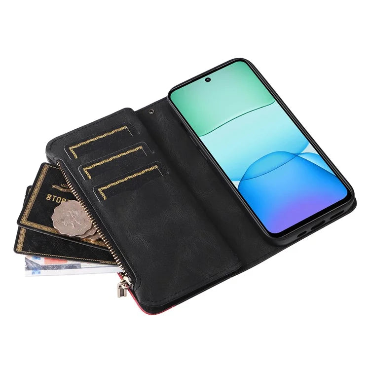 KT Multi-Function Series-5 For Xiaomi Redmi 13 5G / 13 4G / Note 13R 5G Cover PU Leather Dual Color Splicing Cell Phone Case