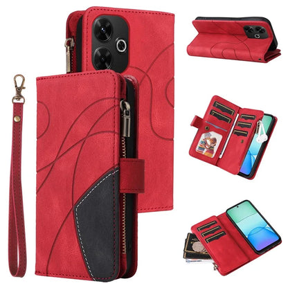 KT Multi-Function Series-5 For Xiaomi Redmi 13 5G / 13 4G / Note 13R 5G Cover PU Leather Dual Color Splicing Cell Phone Case