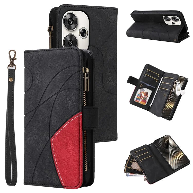KT Multi-Function Series-5 For Xiaomi Redmi Turbo 3 5G / Poco F6 5G Cover PU Leather Dual Color Splicing Cell Phone Case