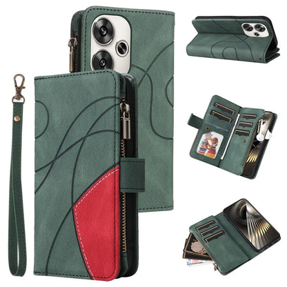 KT Multi-Function Series-5 For Xiaomi Redmi Turbo 3 5G / Poco F6 5G Cover PU Leather Dual Color Splicing Cell Phone Case