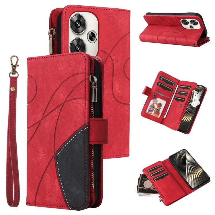 KT Multi-Function Series-5 For Xiaomi Redmi Turbo 3 5G / Poco F6 5G Cover PU Leather Dual Color Splicing Cell Phone Case