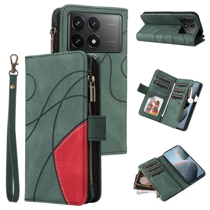 KT Multi-Function Series-5 For Xiaomi Redmi K70 5G / K70 Pro 5G / Poco F6 Pro 5G PU Leather Dual Color Splicing Phone Case