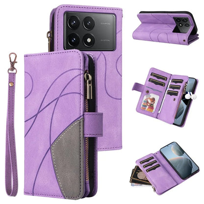 KT Multi-Function Series-5 For Xiaomi Redmi K70 5G / K70 Pro 5G / Poco F6 Pro 5G PU Leather Dual Color Splicing Phone Case