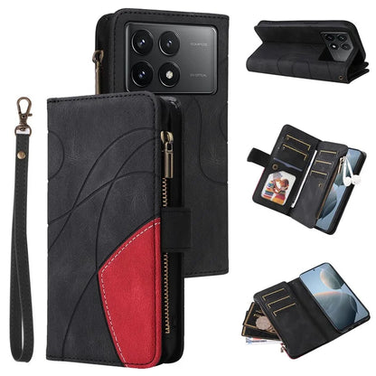 KT Multi-Function Series-5 For Xiaomi Redmi K70 5G / K70 Pro 5G / Poco F6 Pro 5G PU Leather Dual Color Splicing Phone Case