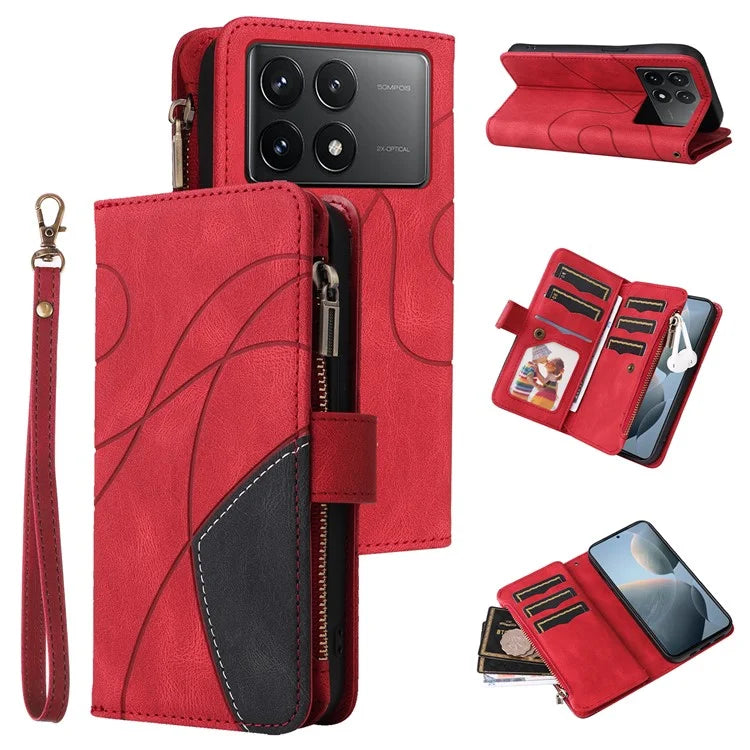 KT Multi-Function Series-5 For Xiaomi Redmi K70 5G / K70 Pro 5G / Poco F6 Pro 5G PU Leather Dual Color Splicing Phone Case