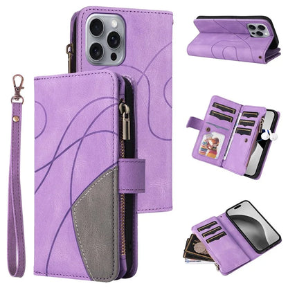 KT Multi-Function Series-5 For iPhone 16 Pro Max Cover PU Leather Dual Color Splicing Wallet Cell Phone Case