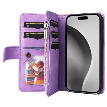 KT Multi-Function Series-5 For iPhone 16 Pro Max Cover PU Leather Dual Color Splicing Wallet Cell Phone Case