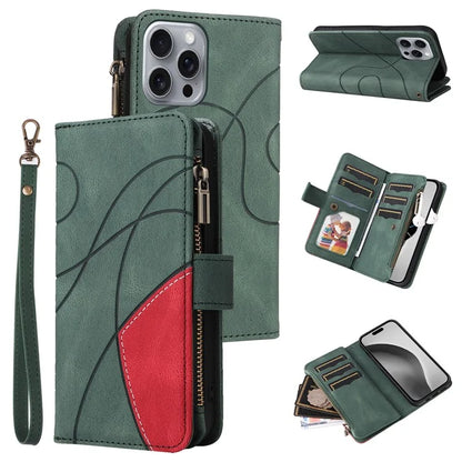 KT Multi-Function Series-5 For iPhone 16 Pro Max Cover PU Leather Dual Color Splicing Wallet Cell Phone Case