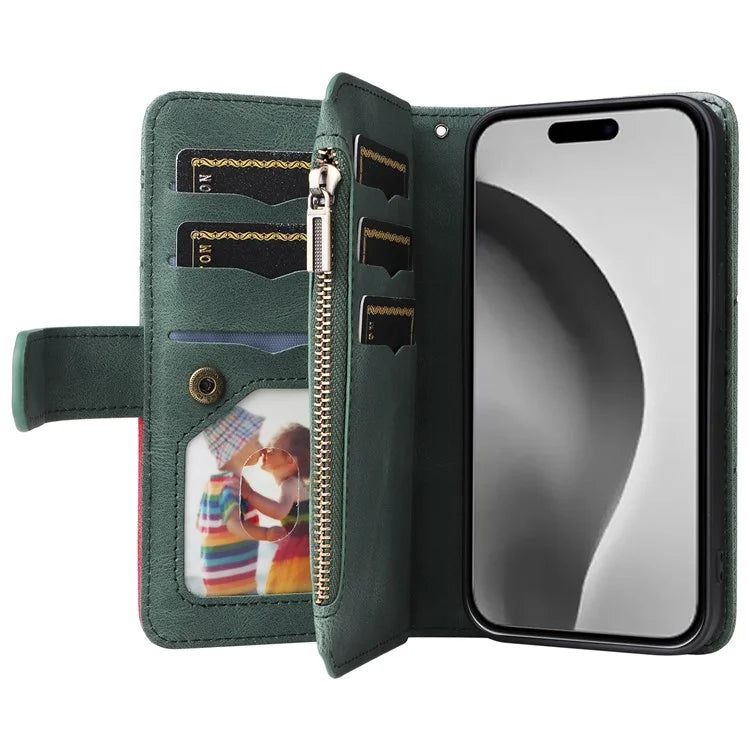 KT Multi-Function Series-5 For iPhone 16 Pro Max Cover PU Leather Dual Color Splicing Wallet Cell Phone Case